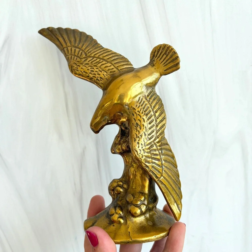 Vintage Solid Brass Eagle Figurine Bird of Prey Statue Americana Decor 7.5 Inch